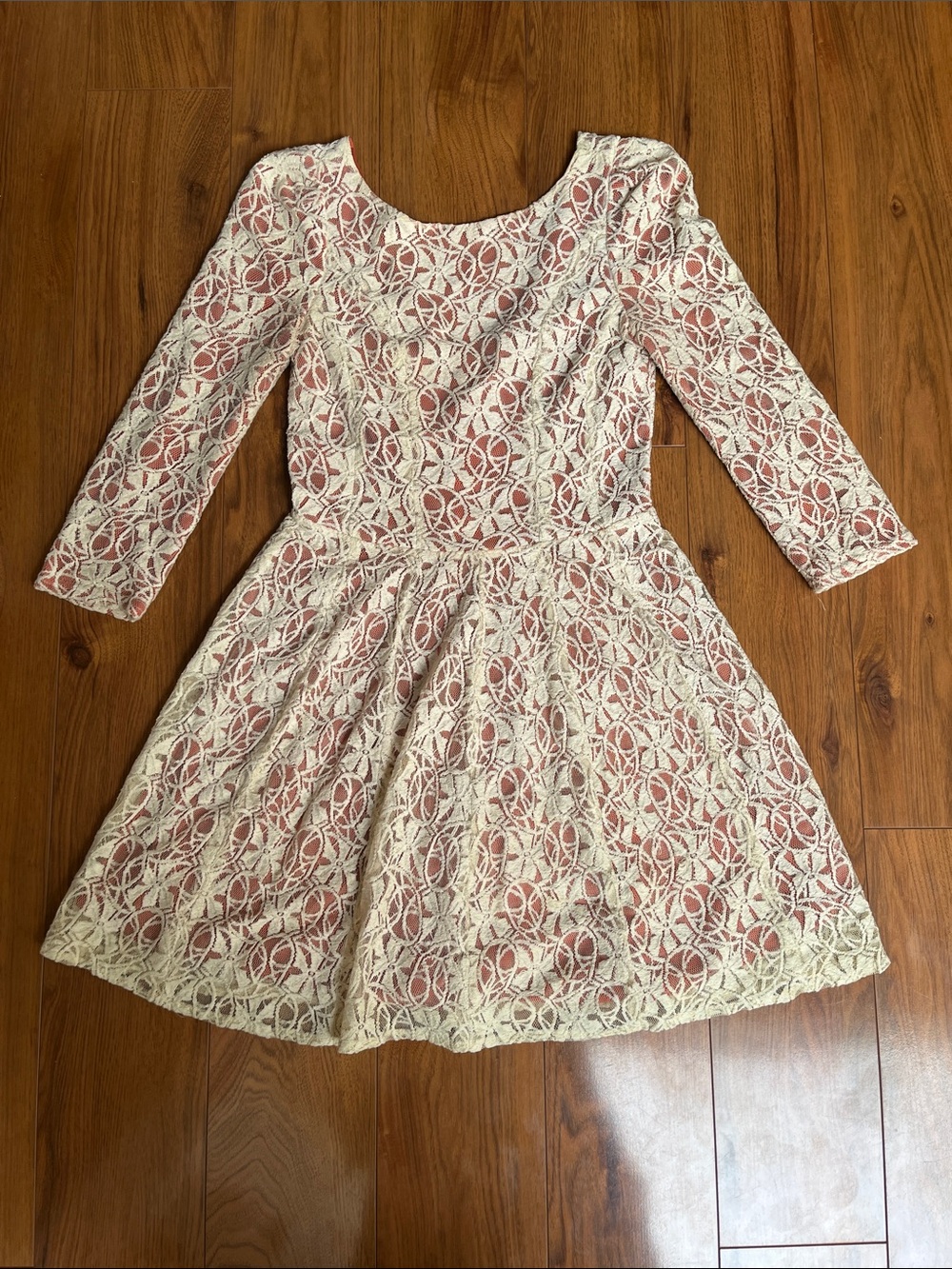 Cream Lace Overlay Dress with Orange Underlay